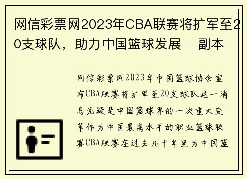 网信彩票网2023年CBA联赛将扩军至20支球队，助力中国篮球发展 - 副本 (2)