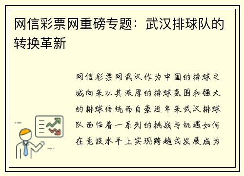 网信彩票网重磅专题：武汉排球队的转换革新